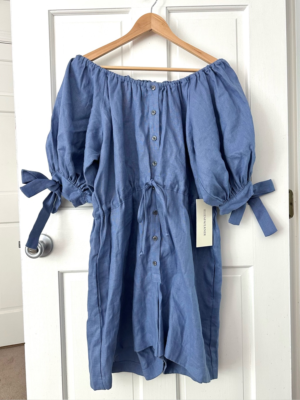 New! Eliza Faulkner Ramona Playsuit Romper 100% Linen Periwinkle Blue Small — image 4 of 8